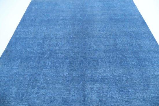 Transitional Hand Knotted Overdyed Tabriz Wool Rug of Size 7'8'' X 7'4'' in Blue and Blue Colors - Made in Afghanistan
