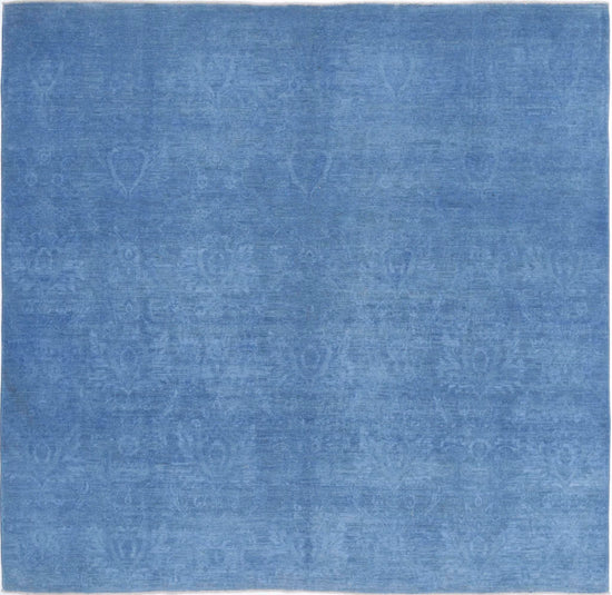 Transitional Hand Knotted Overdyed Tabriz Wool Rug of Size 7'8'' X 7'4'' in Blue and Blue Colors - Made in Afghanistan