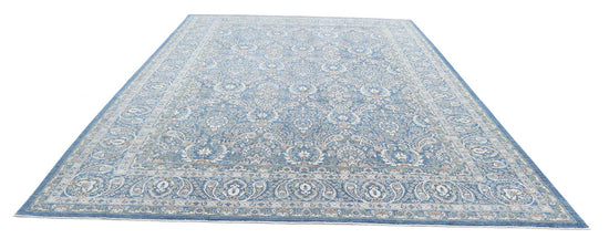 Traditional Hand Knotted Ziegler Tabriz Wool Rug of Size 9'10'' X 13'9'' in Blue and Blue Colors - Made in Afghanistan