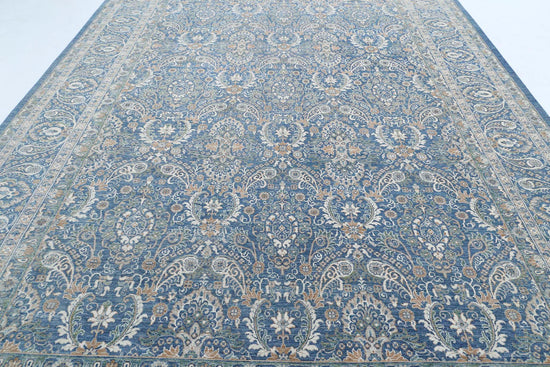 Traditional Hand Knotted Ziegler Tabriz Wool Rug of Size 9'10'' X 13'9'' in Blue and Blue Colors - Made in Afghanistan
