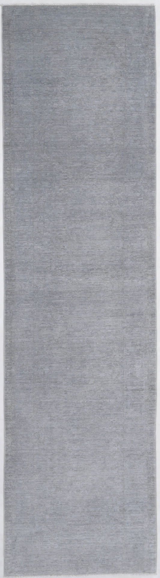 Transitional Hand Knotted Overdyed Tabriz Wool Rug of Size 2'5'' X 10'0'' in Grey and Grey Colors - Made in Afghanistan