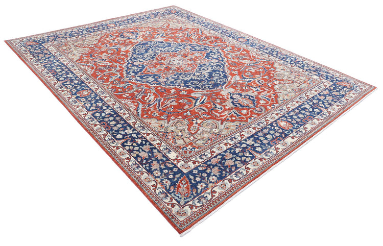 Traditional Hand Knotted Ziegler Tabriz Wool Rug of Size 7'11'' X 9'10'' in Red and Blue Colors - Made in Afghanistan