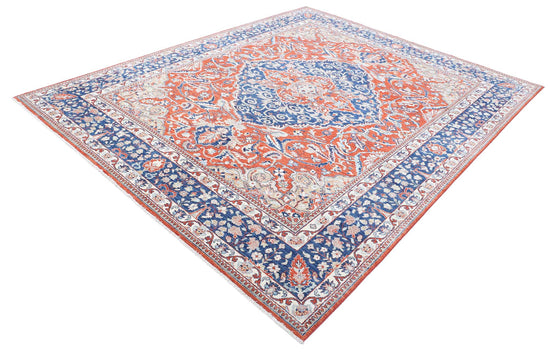 Traditional Hand Knotted Ziegler Tabriz Wool Rug of Size 7'11'' X 9'10'' in Red and Blue Colors - Made in Afghanistan