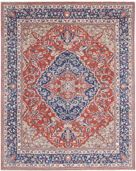 Traditional Hand Knotted Ziegler Tabriz Wool Rug of Size 7'11'' X 9'10'' in Red and Blue Colors - Made in Afghanistan