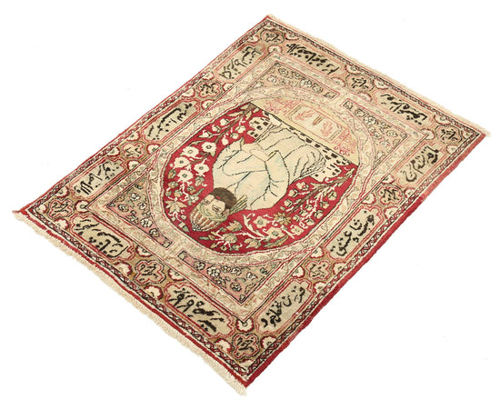 Masterpiece Hand Knotted Tabriz Tabriz Wool Rug of Size 2'0'' X 2'9'' in Red and Blue Colors - Made in Iran