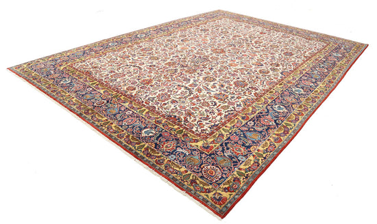 Persian Hand Knotted Tabriz Tabriz Wool Rug of Size 10'8'' X 14'10'' in Ivory and Blue Colors - Made in Iran