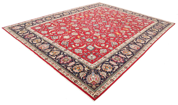 Persian Hand Knotted Tabriz Tabriz Wool Rug of Size 9'9'' X 12'4'' in Burgundy and Blue Colors - Made in Iran