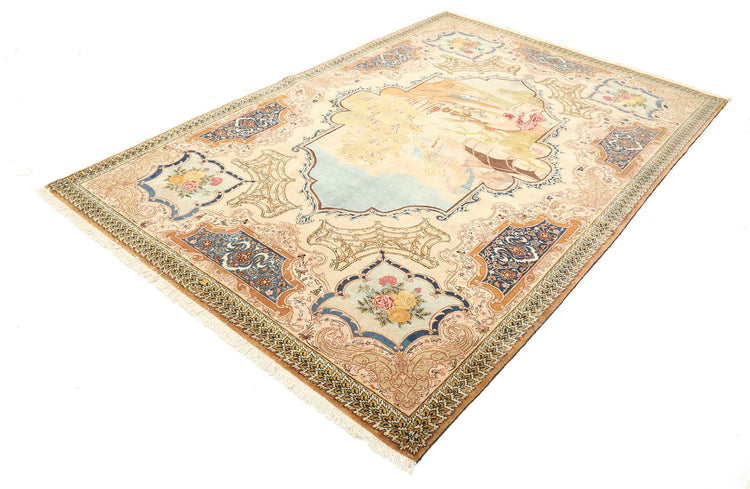 Persian Hand Knotted Tabriz Tabriz Wool Rug of Size 5'10'' X 8'9'' in Rust and Ivory Colors - Made in Iran