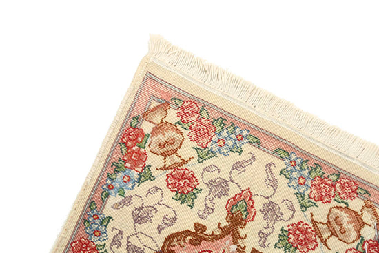 Masterpiece Hand Knotted Tabriz Tabriz Wool Rug of Size 0'11'' X 1'3'' in Ivory and Peach Colors - Made in Iran