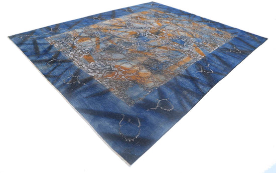 Transitional Hand Knotted Onyx Tabriz Wool Rug of Size 9'9'' X 12'5'' in Blue and Taupe Colors - Made in Afghanistan