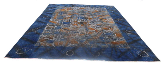 Transitional Hand Knotted Onyx Tabriz Wool Rug of Size 9'9'' X 12'5'' in Blue and Taupe Colors - Made in Afghanistan