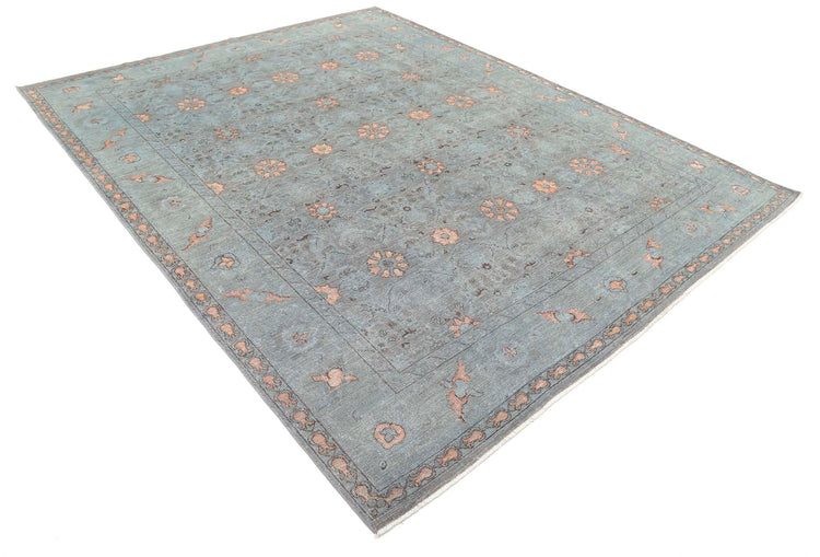 Transitional Hand Knotted Onyx Tabriz Wool Rug of Size 7'11'' X 10'1'' in Blue and Grey Colors - Made in Afghanistan