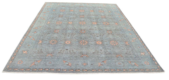 Transitional Hand Knotted Onyx Tabriz Wool Rug of Size 7'11'' X 10'1'' in Blue and Grey Colors - Made in Afghanistan