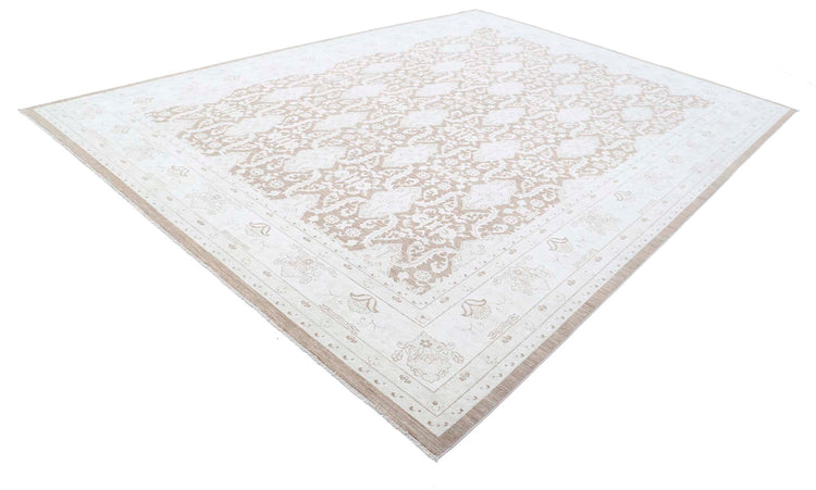 Traditional Hand Knotted Serenity Tabriz Wool Rug of Size 9'10'' X 13'5'' in Taupe and Ivory Colors - Made in Afghanistan