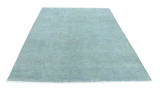 Transitional Hand Knotted Overdyed Tabriz Wool Rug of Size 6'0'' X 8'10'' in Green and Green Colors - Made in Afghanistan