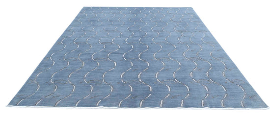Transitional Hand Knotted Onyx Tabriz Wool Rug of Size 8'7'' X 11'9'' in Grey and Blue Colors - Made in Afghanistan
