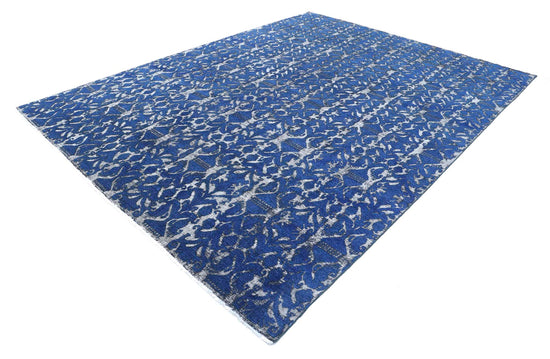 Transitional Hand Knotted Onyx Tabriz Wool Rug of Size 8'6'' X 11'8'' in Blue and Blue Colors - Made in Afghanistan