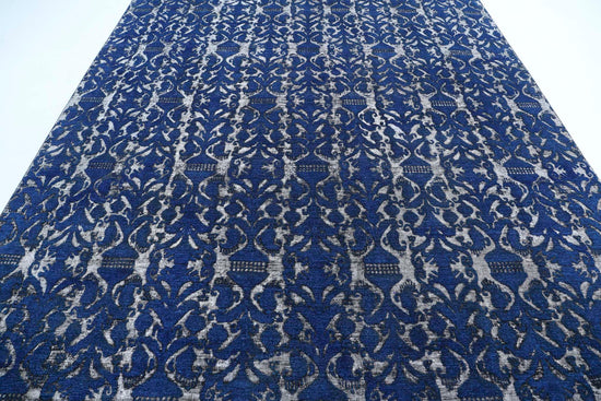 Transitional Hand Knotted Onyx Tabriz Wool Rug of Size 8'6'' X 11'8'' in Blue and Blue Colors - Made in Afghanistan