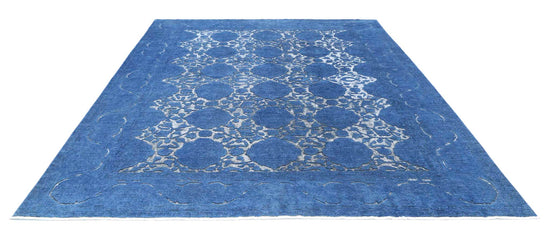 Transitional Hand Knotted Onyx Tabriz Wool Rug of Size 8'7'' X 11'3'' in Blue and Blue Colors - Made in Afghanistan