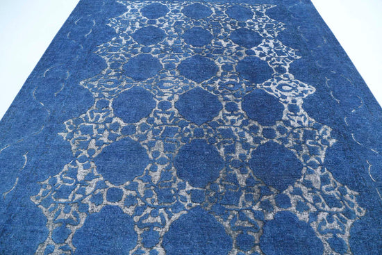 Transitional Hand Knotted Onyx Tabriz Wool Rug of Size 8'7'' X 11'3'' in Blue and Blue Colors - Made in Afghanistan