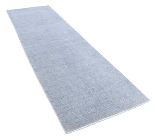 Transitional Hand Knotted Overdyed Tabriz Wool Rug of Size 3'2'' X 9'11'' in Grey and Grey Colors - Made in Afghanistan