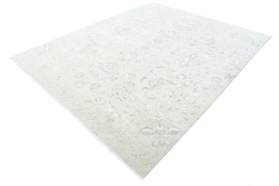 Transitional Hand Knotted Artemix Tabriz Wool Rug of Size 7'11'' X 10'0'' in Green and Grey Colors - Made in Afghanistan