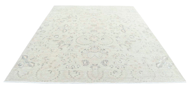 Transitional Hand Knotted Artemix Tabriz Wool Rug of Size 7'11'' X 10'0'' in Green and Grey Colors - Made in Afghanistan