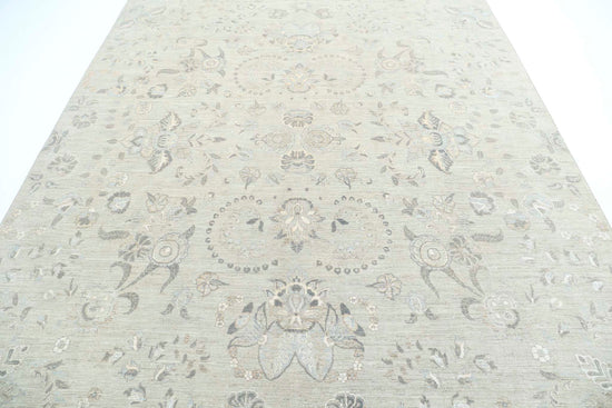 Transitional Hand Knotted Artemix Tabriz Wool Rug of Size 7'11'' X 10'0'' in Green and Grey Colors - Made in Afghanistan