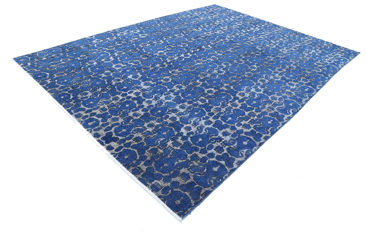 Transitional Hand Knotted Onyx Tabriz Wool Rug of Size 8'7'' X 11'6'' in Blue and Blue Colors - Made in Afghanistan
