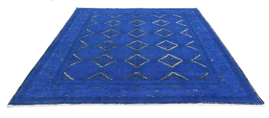 Transitional Hand Knotted Onyx Tabriz Wool Rug of Size 7'11'' X 9'6'' in Blue and White Colors - Made in Afghanistan