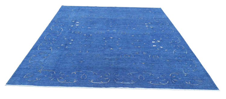 Transitional Hand Knotted Onyx Tabriz Wool Rug of Size 8'0'' X 9'7'' in Blue and Blue Colors - Made in Afghanistan