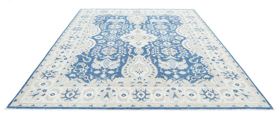 Traditional Hand Knotted Ziegler Tabriz Wool Rug of Size 8'8'' X 11'3'' in Blue and Ivory Colors - Made in Afghanistan