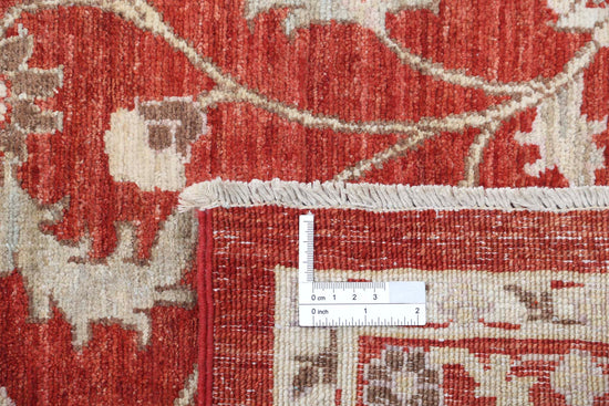 Traditional Hand Knotted Ziegler Tabriz Wool Rug of Size 8'1'' X 10'1'' in Red and Ivory Colors - Made in Afghanistan