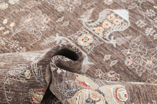 Transitional Hand Knotted Artemix Tabriz Wool Rug of Size 7'10'' X 9'10'' in Brown and Ivory Colors - Made in Afghanistan