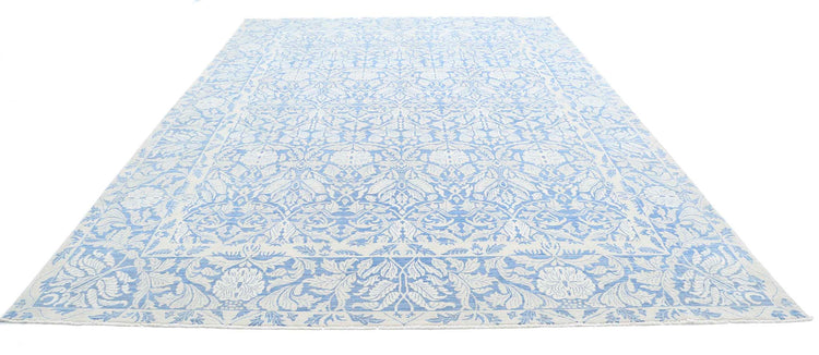 Traditional Hand Knotted Serenity Tabriz Wool Rug of Size 9'9'' X 13'10'' in Ivory and Blue Colors - Made in Afghanistan