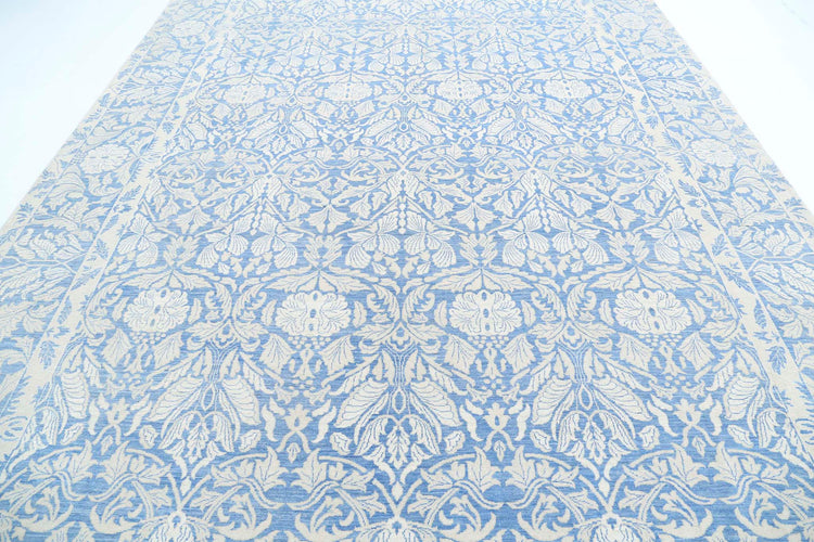 Traditional Hand Knotted Serenity Tabriz Wool Rug of Size 9'9'' X 13'10'' in Ivory and Blue Colors - Made in Afghanistan