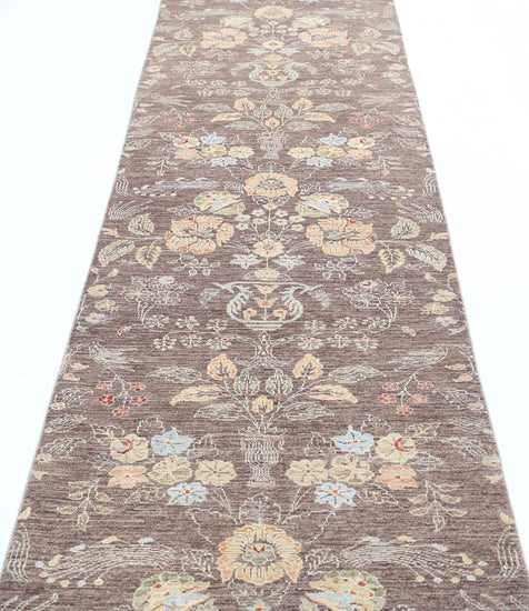 Transitional Hand Knotted Artemix Tabriz Wool Rug of Size 2'9'' X 11'8'' in Taupe and Blue Colors - Made in Afghanistan