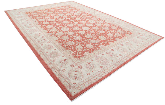 Traditional Hand Knotted Ziegler Tabriz Wool Rug of Size 10'1'' X 14'0'' in Pink and Ivory Colors - Made in Afghanistan