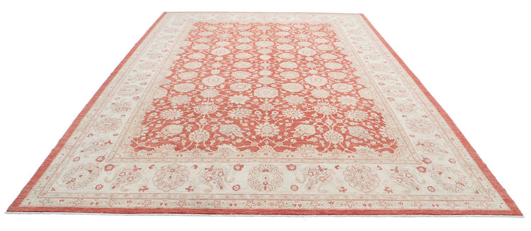 Traditional Hand Knotted Ziegler Tabriz Wool Rug of Size 10'1'' X 14'0'' in Pink and Ivory Colors - Made in Afghanistan