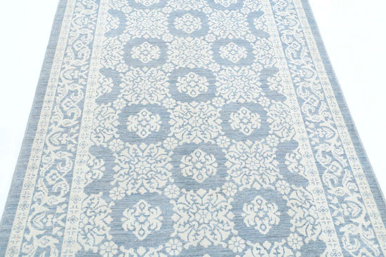 Traditional Hand Knotted Serenity Tabriz Wool Rug of Size 4'4'' X 6'6'' in Blue and Ivory Colors - Made in Afghanistan