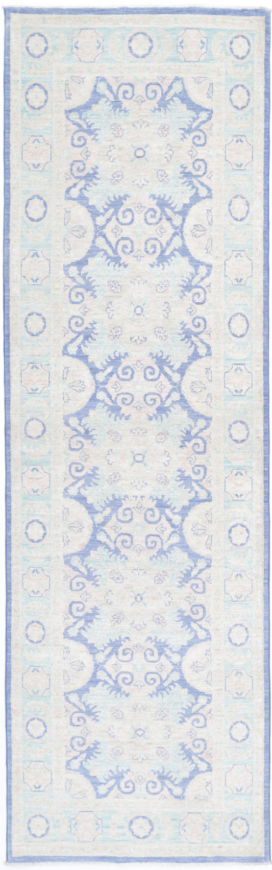 Traditional Hand Knotted Serenity Tabriz Wool Rug of Size 2'8'' X 9'7'' in Blue and Teal Colors - Made in Afghanistan