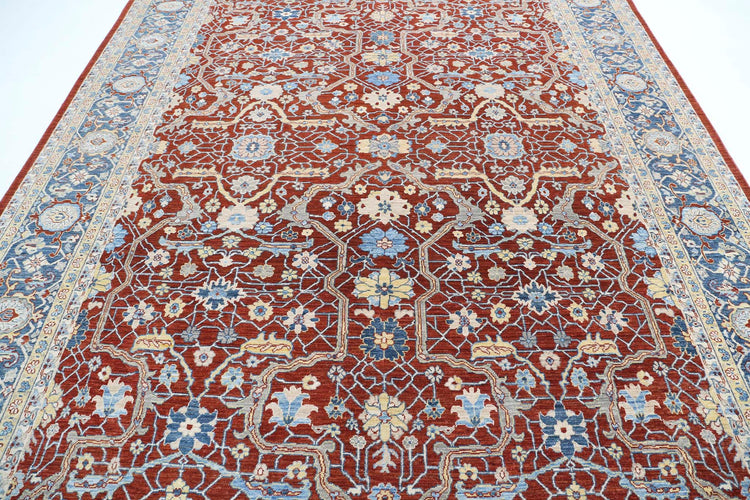 Traditional Hand Knotted Ziegler Tabriz Wool Rug of Size 9'0'' X 12'0'' in Red and Blue Colors - Made in Afghanistan
