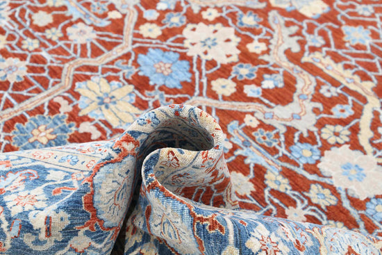 Traditional Hand Knotted Ziegler Tabriz Wool Rug of Size 9'0'' X 12'0'' in Red and Blue Colors - Made in Afghanistan