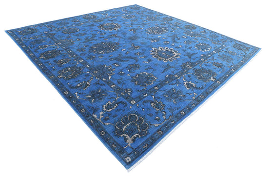 Transitional Hand Knotted Onyx Tabriz Wool Rug of Size 11'4'' X 11'6'' in Blue and Blue Colors - Made in Afghanistan