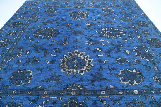 Transitional Hand Knotted Onyx Tabriz Wool Rug of Size 11'4'' X 11'6'' in Blue and Blue Colors - Made in Afghanistan