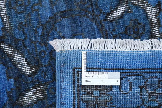 Transitional Hand Knotted Onyx Tabriz Wool Rug of Size 11'4'' X 11'6'' in Blue and Blue Colors - Made in Afghanistan