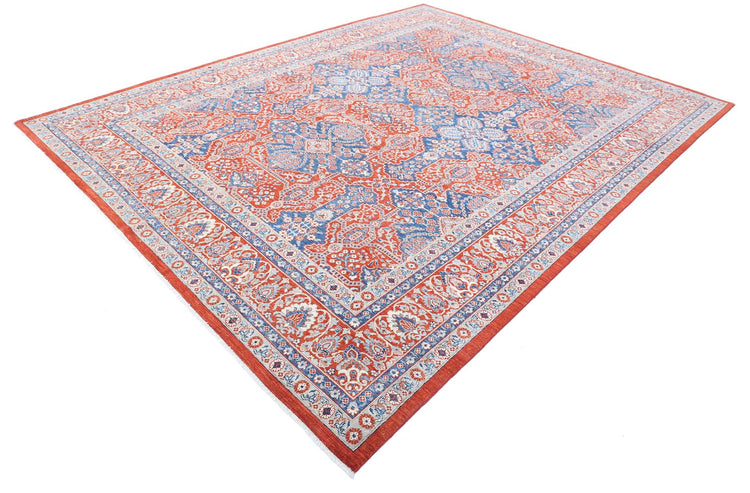 Traditional Hand Knotted Ziegler Tabriz Wool Rug of Size 8'9'' X 11'8'' in Red and Blue Colors - Made in Afghanistan