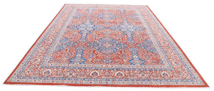 Traditional Hand Knotted Ziegler Tabriz Wool Rug of Size 8'9'' X 11'8'' in Red and Blue Colors - Made in Afghanistan