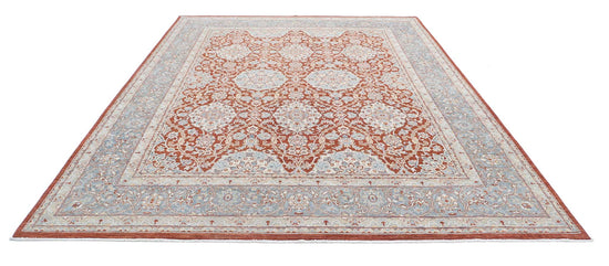 Traditional Hand Knotted  Tabriz Wool Rug of Size 8'11'' X 12'1'' in Red and Blue Colors - Made in Afghanistan