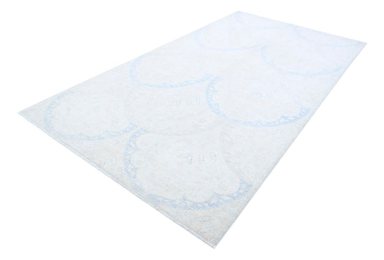 Transitional Hand Knotted Artemix Tabriz Wool Rug of Size 6'5'' X 11'11'' in Ivory and Blue Colors - Made in Afghanistan